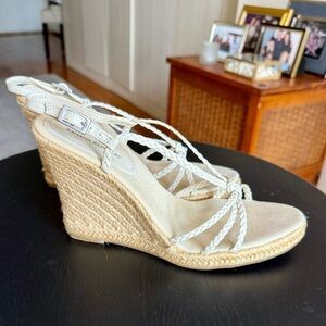 Banana Republic Braided Beige Leather Natural Jute Espandrille Wedge Sandals.